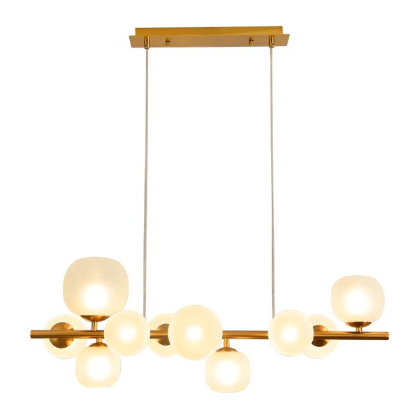 Suspension OKO 10 lumières blanc opal et doré, large ensemble verre 2
